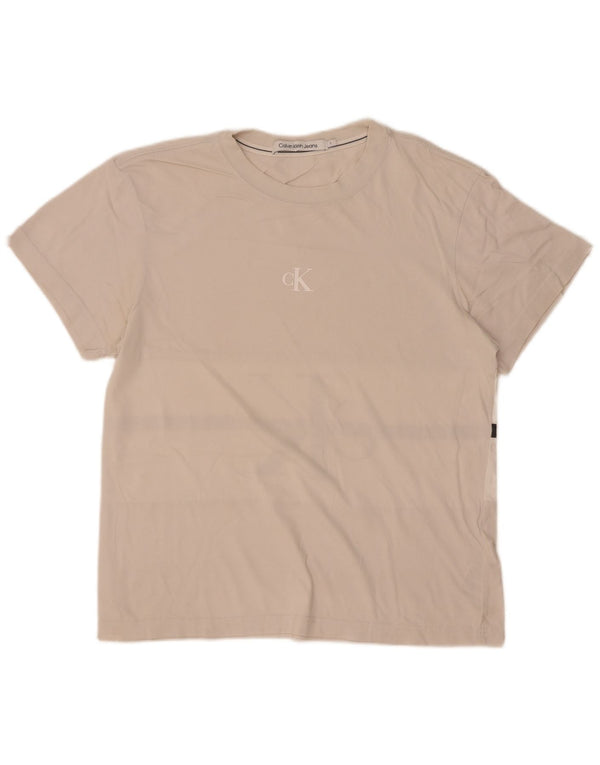 Calvin Klein Jeans T-shirt grafica da uomo Top Small Beige Colourblock Cotton