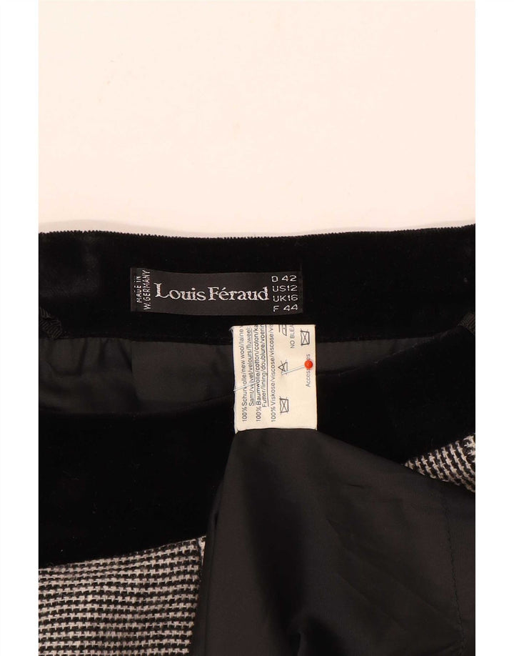 Gonna longuette da donna Louis Feraud UK 16 Large W30 lana pied de poule grigia