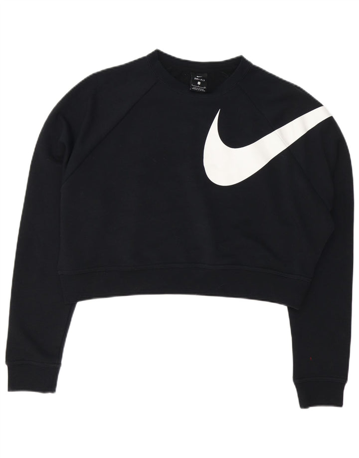 NIKE Felpa con grafica corta oversize da donna UK 10 Small Nera