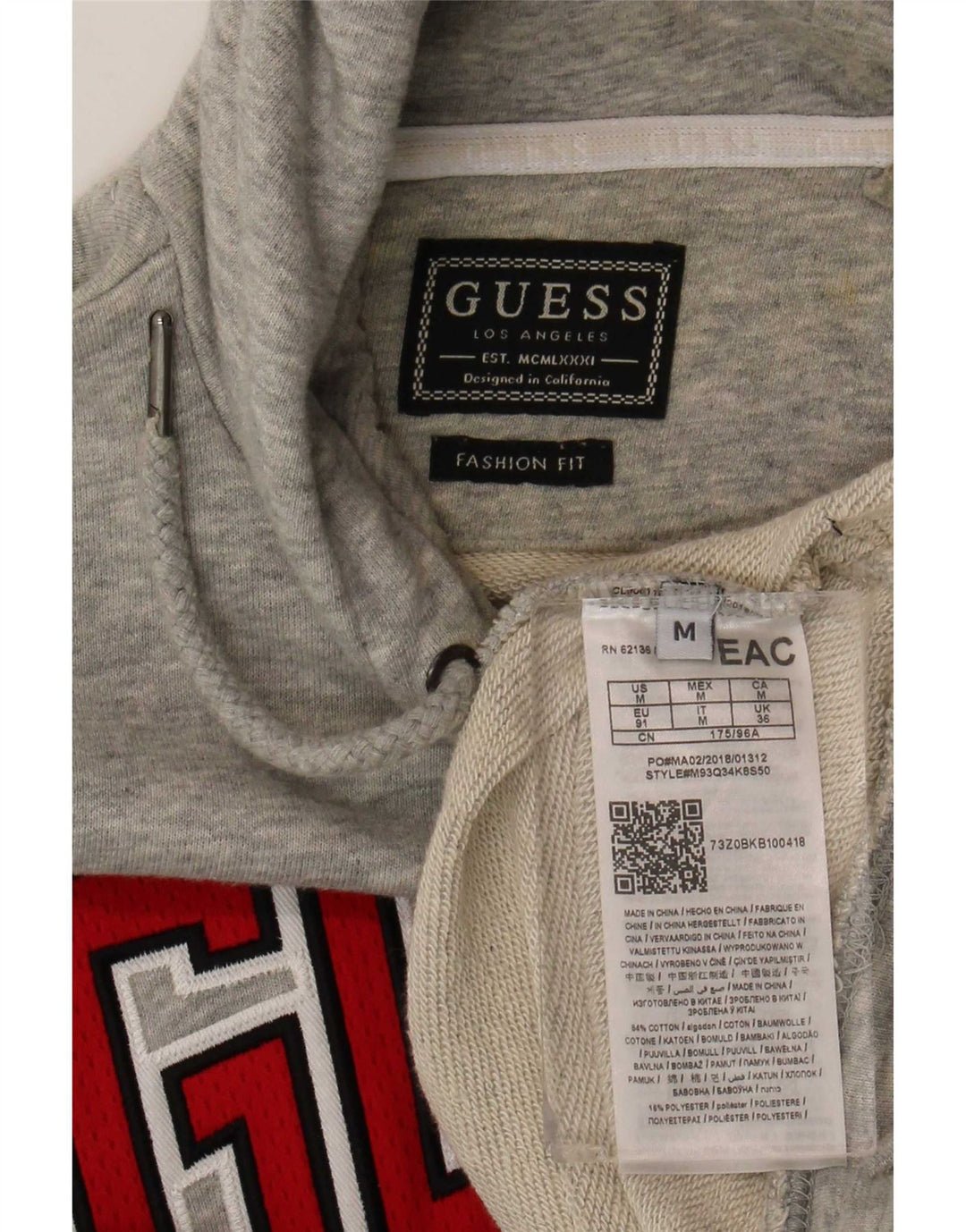Maglione con cappuccio grafico da uomo Guess in cotone grigio medio