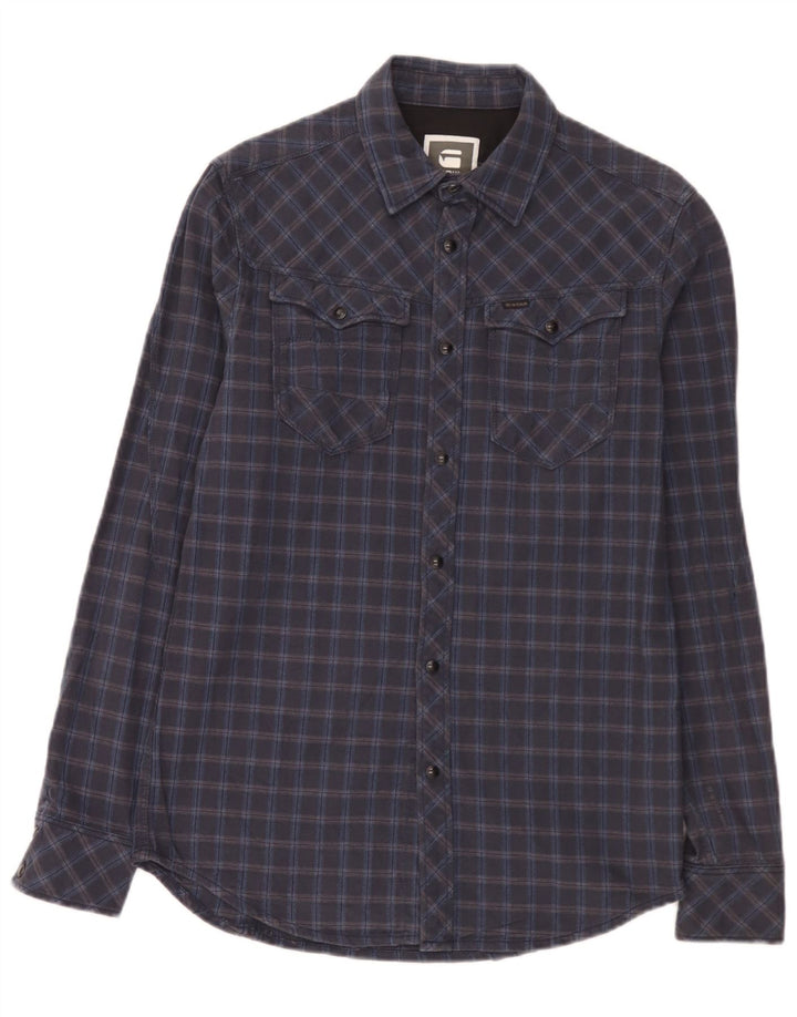 Camicia in flanella da uomo G-Star in cotone a quadri blu navy medio