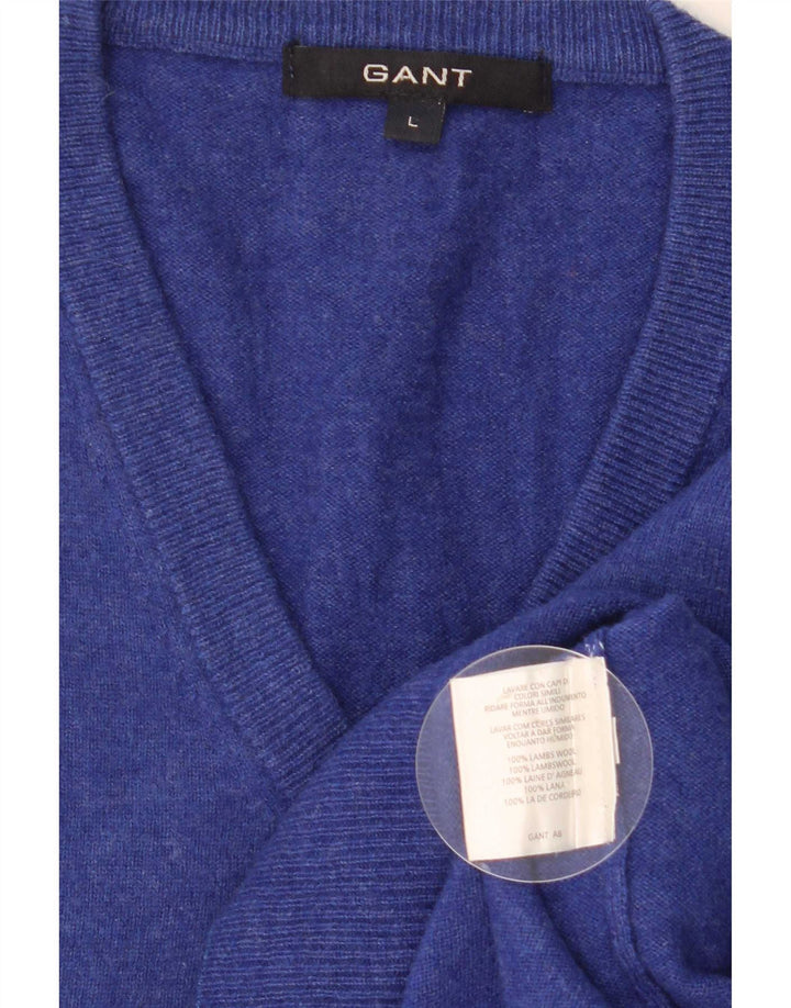 Gant Maglione da uomo con scollo a V, maglione grande, in lana blu