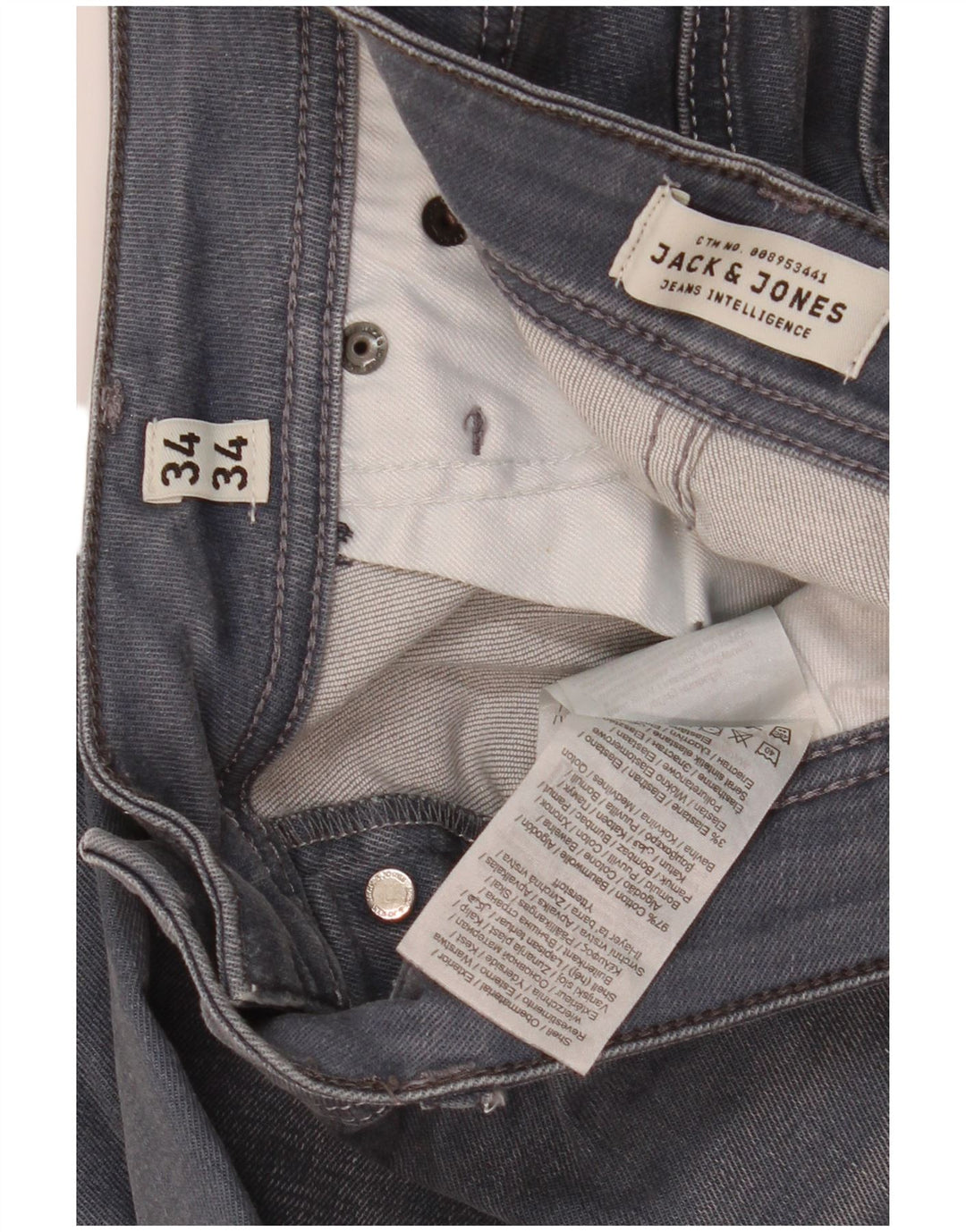 Jack & Jones Uomo Tim Slim Jeans W34 L34 Cotone Grigio