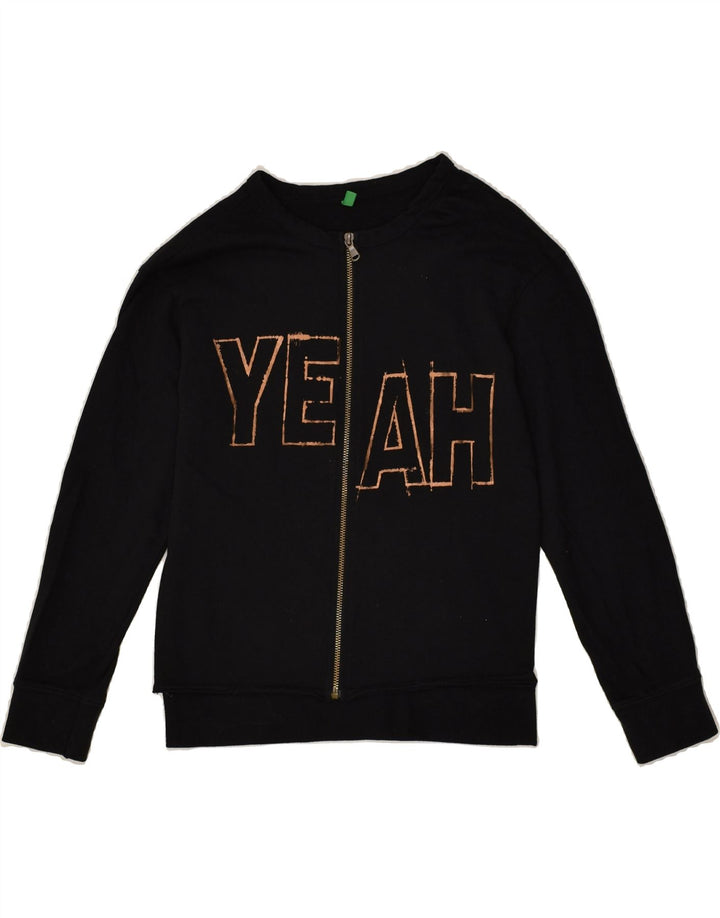 BENETTON Girls Graphic Tracksuit Top Jacket 10-11 Years XL Black Cotton | Vintage Benetton | Thrift | Second-Hand Benetton | Used Clothing | Messina Hembry 