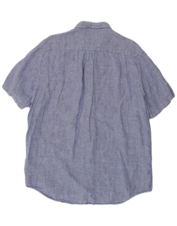 GANT Camicia a maniche corte da uomo Taglia 45/46 2XL Lino pied de poule blu