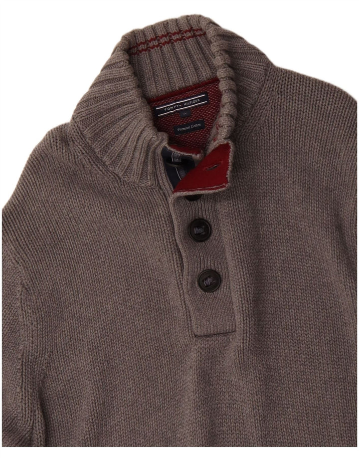 TOMMY HILFIGER Maglione da uomo con bottoni e collo XL in cotone grigio