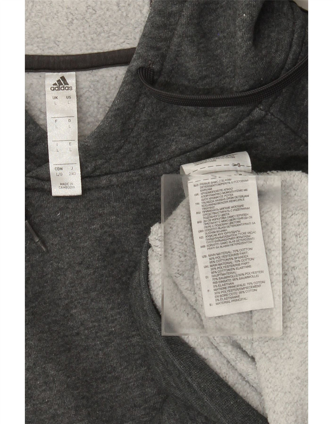 Felpa con cappuccio da uomo Adidas Large in cotone grigio