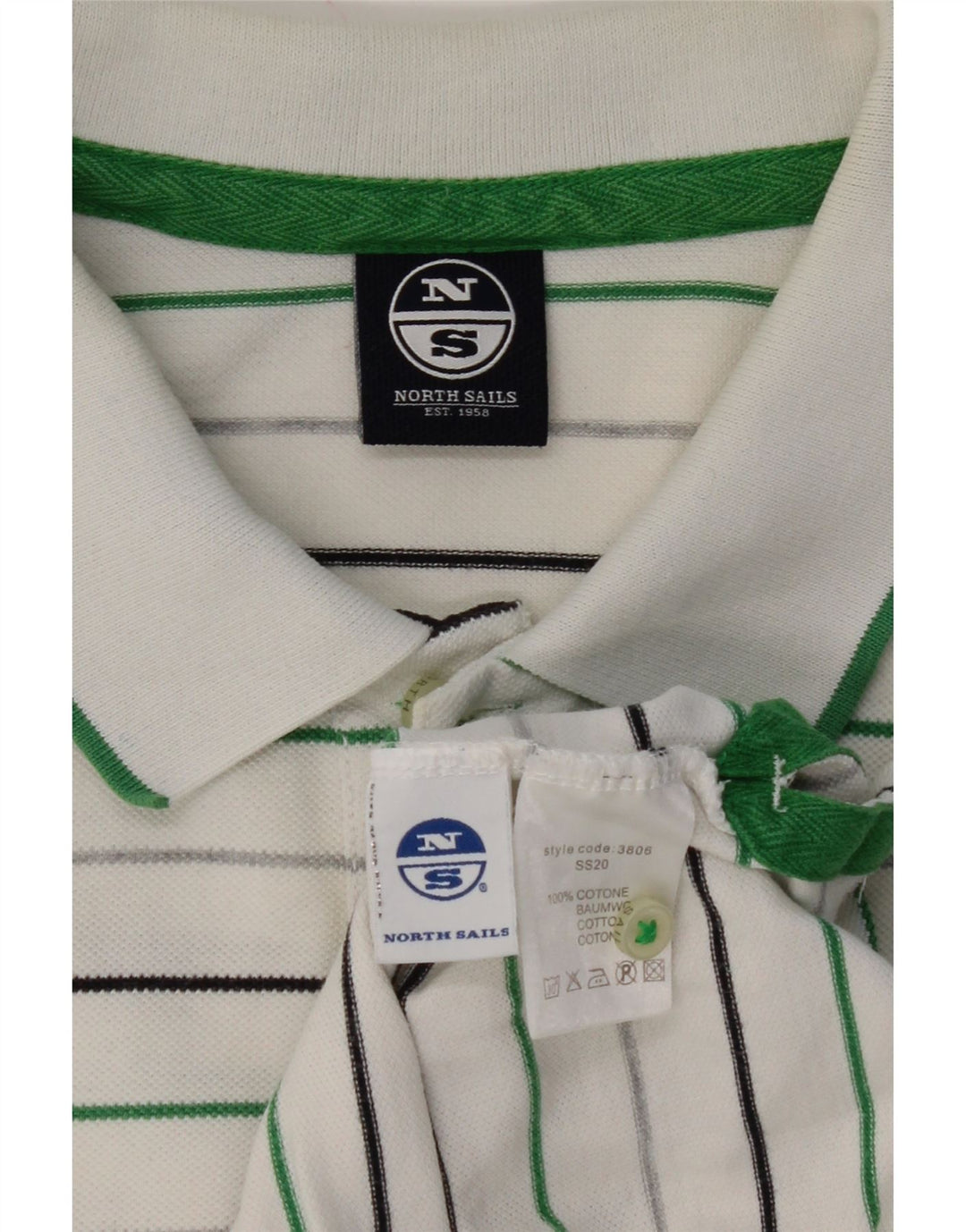 NORTH SAILS Mens Polo Shirt XL White Striped Cotton Vintage North Sails and Second-Hand North Sails from Messina Hembry 