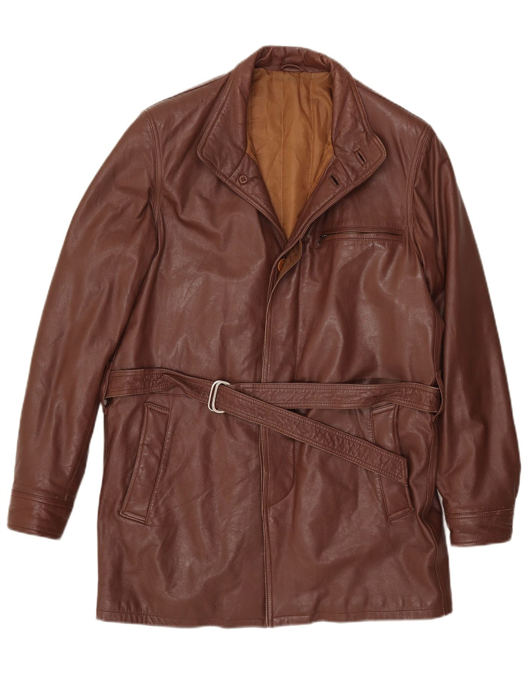 Cappotto in pelle vintage da uomo IT 46 piccolo marrone