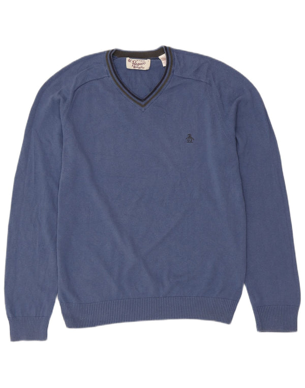 PENGUIN Maglione da uomo con scollo a V grande cotone blu
