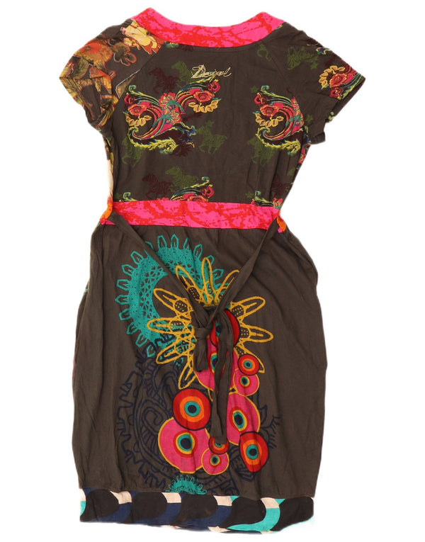 DESIGUAL Womens Graphic Bubble Dress UK 12 Medium Grey Floral Cotton