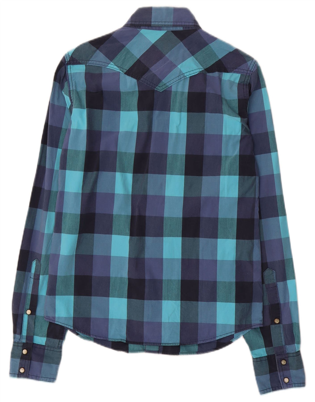 Camicia Western Hollister da uomo piccola in cotone a quadretti blu