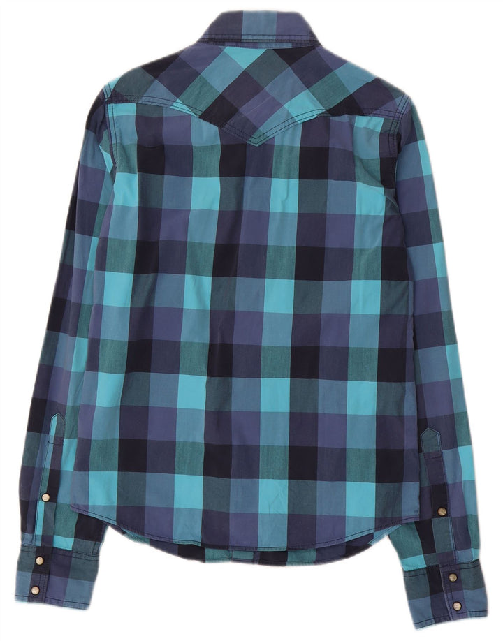 Camicia Western Hollister da uomo piccola in cotone a quadretti blu
