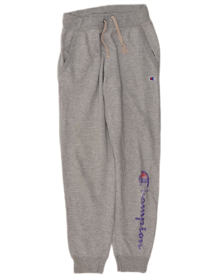 CHAMPION Mens Graphic Tracksuit Trousers Joggers Small Grey Flecked Cotton