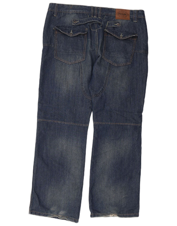 Fcuk Jeans dritti da uomo W38 L32 Blu Cotone