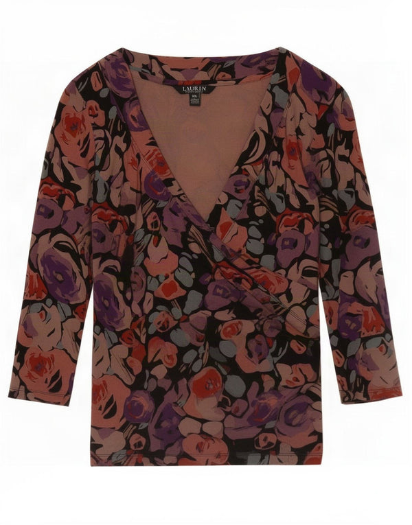 Top da donna Ralph Lauren manica 3/4 UK 10 piccola viscosa floreale multicolore