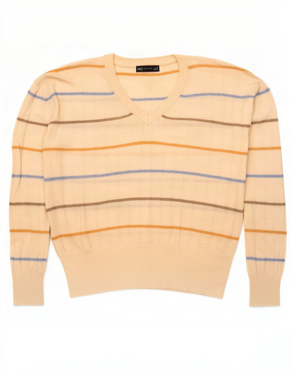 Maglione maglione con scollo a V da donna Marks & Spencer UK 14 medio a righe bianco sporco
