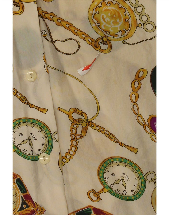 Camicetta camicia vintage da donna con motivo astratto UK 16 grande bianco sporco