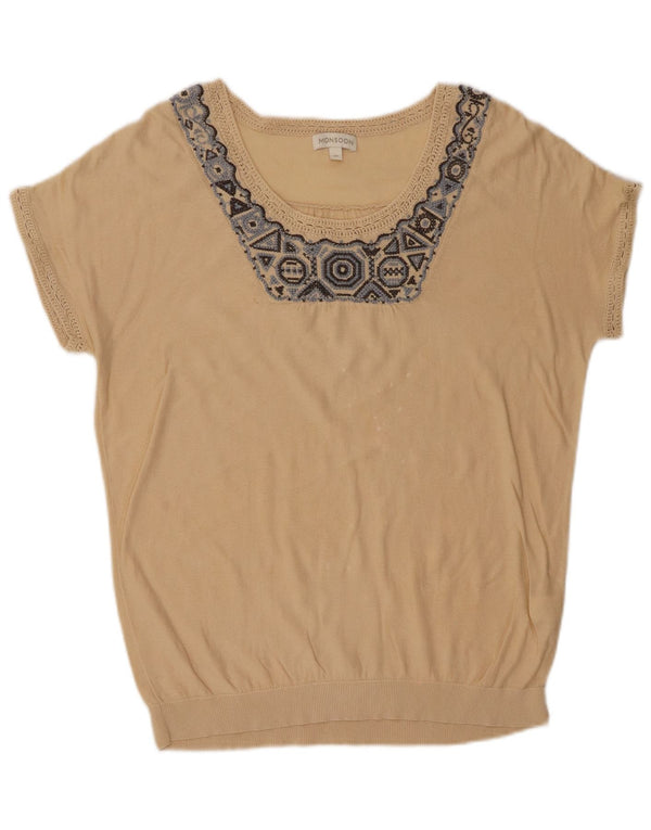 Top camicetta da donna Monsoon UK 14 Beige medio Fair Isle