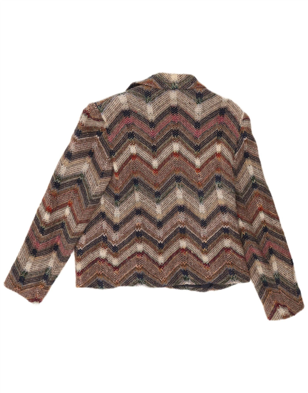 Giacca blazer aperta in maglia da donna vintage UK 12 Chevron medio multicolore