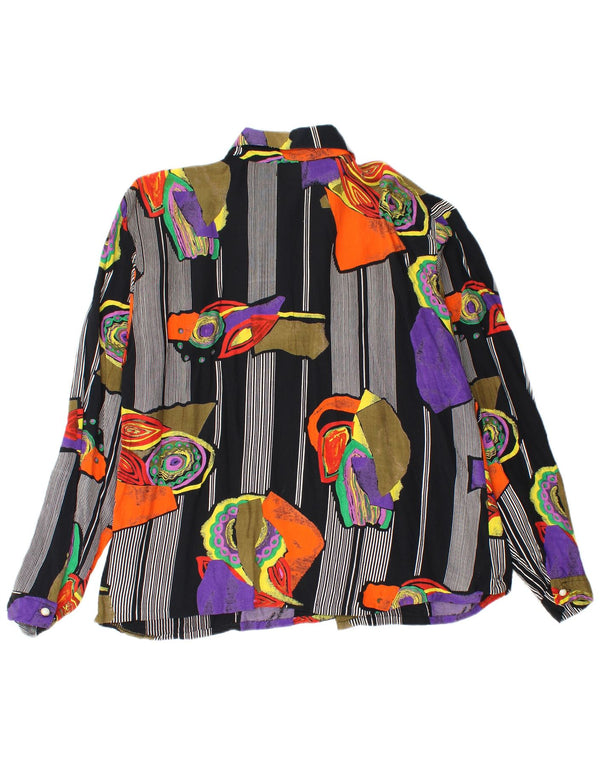 Camicetta grafica da donna vintage UK 16 grande viscosa a righe nere