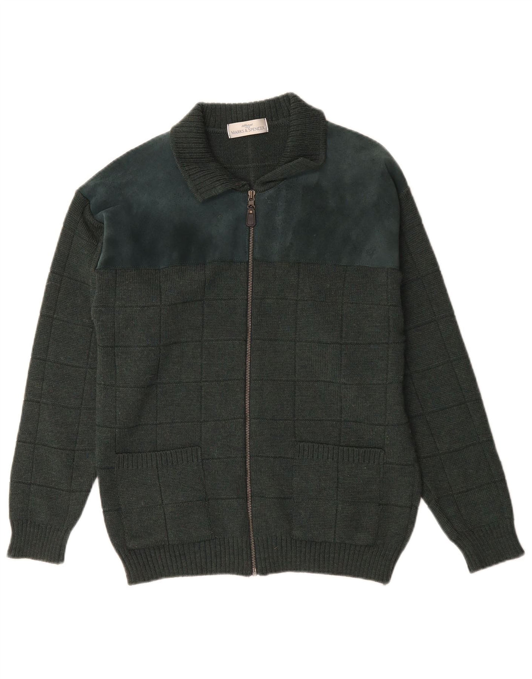 Marks & Spencer Maglione cardigan St. Michael da uomo in lana a quadri verdi piccoli