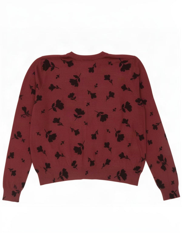Maglione cardigan da donna Marks & Spencer UK 18 XL Viscosa floreale bordeaux