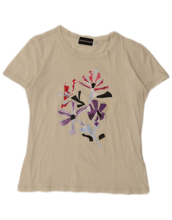 T-shirt grafica da donna Emporio Armani IT 44 cotone bianco sporco medio