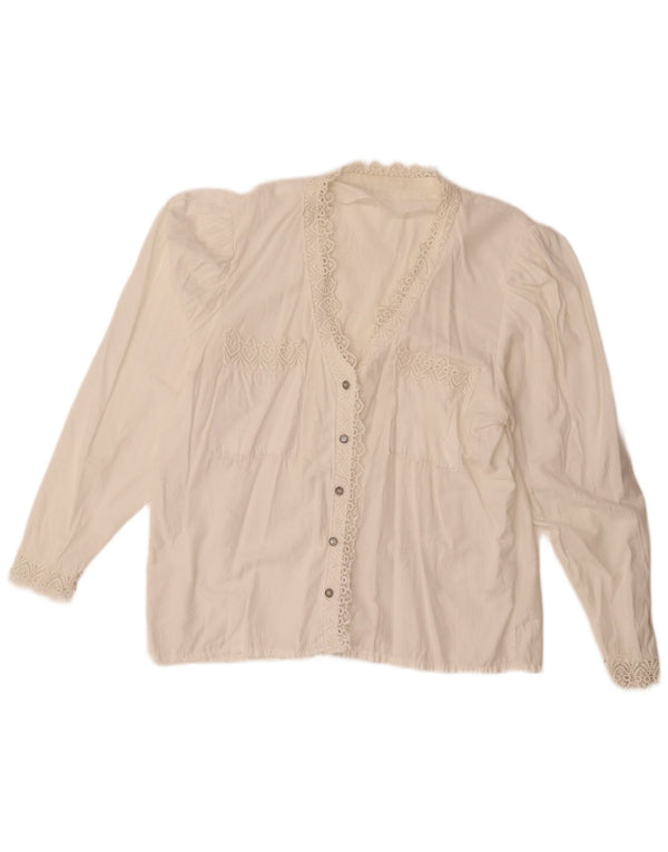 Camicetta camicia vintage da donna UK 18 XL bianca floreale