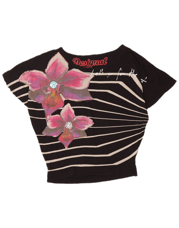 DESIGUAL T-shirt grafica oversize da donna Top UK 14 Medium Black Floral