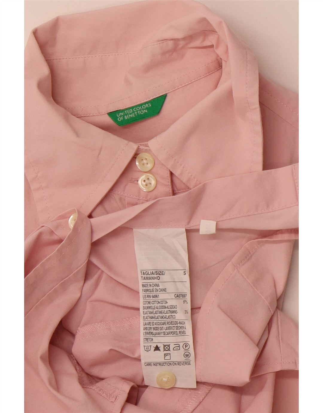 Camicia da donna BENETTON UK 10 piccola in cotone rosa