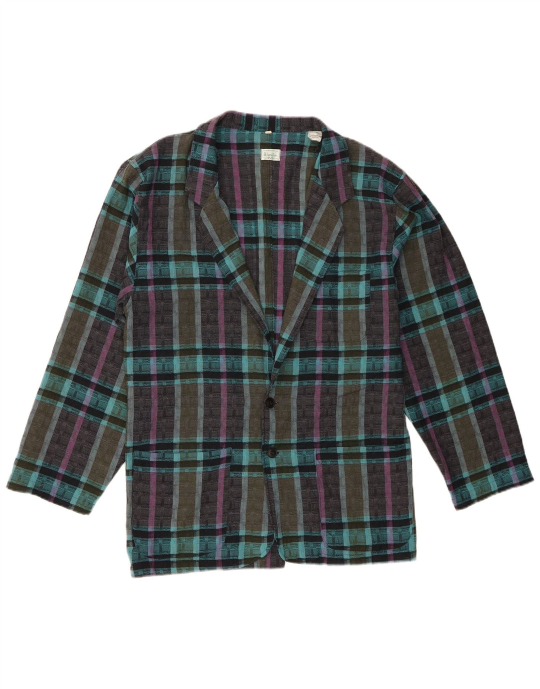 Giacca blazer da uomo a 2 bottoni Benetton UK 36 piccolo poliestere a quadri blu