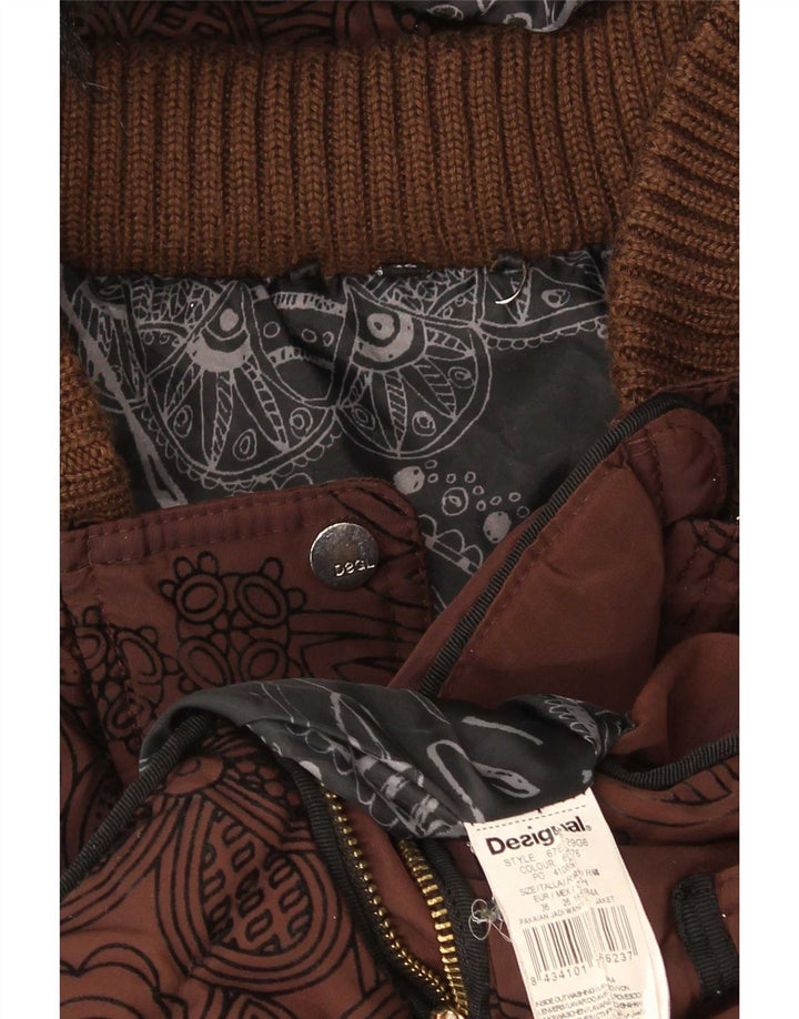 Desigual Giacca imbottita oversize con cappuccio da donna EU 36 Small Brown Floral