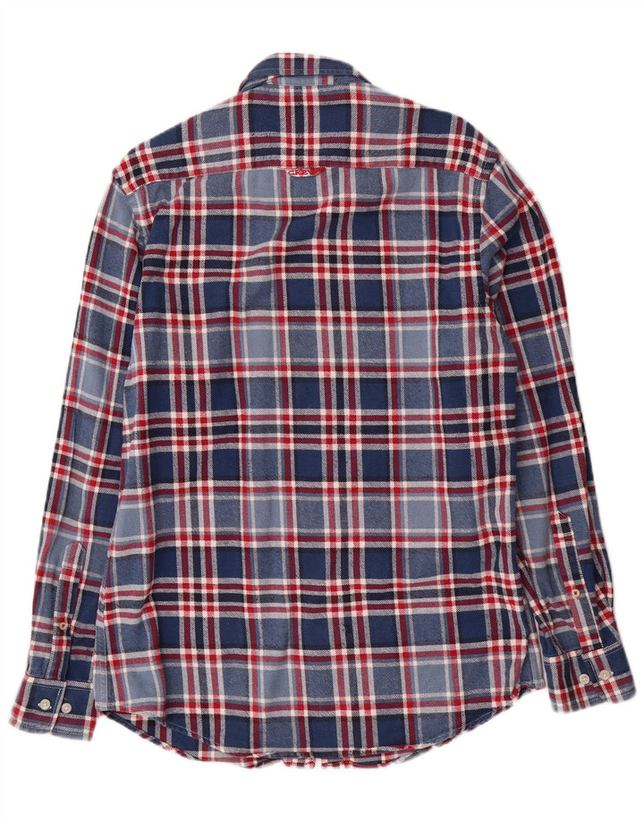 Crew Clothing Camicia da uomo in flanella dal taglio sartoriale, cotone a quadri blu medio