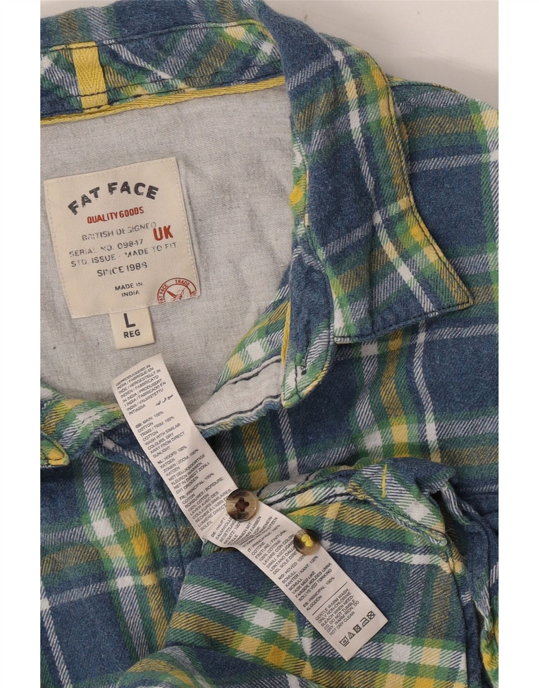 Camicia in flanella da uomo Fat Face, cotone a quadri verdi grandi