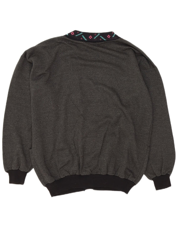 Maglione cardigan da uomo vintage XL grigio geometrico