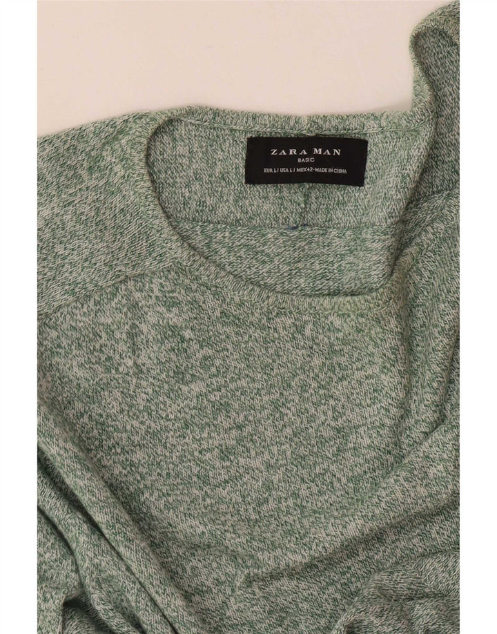 Maglione Zara da uomo con scollo a barca, grande verde screziato