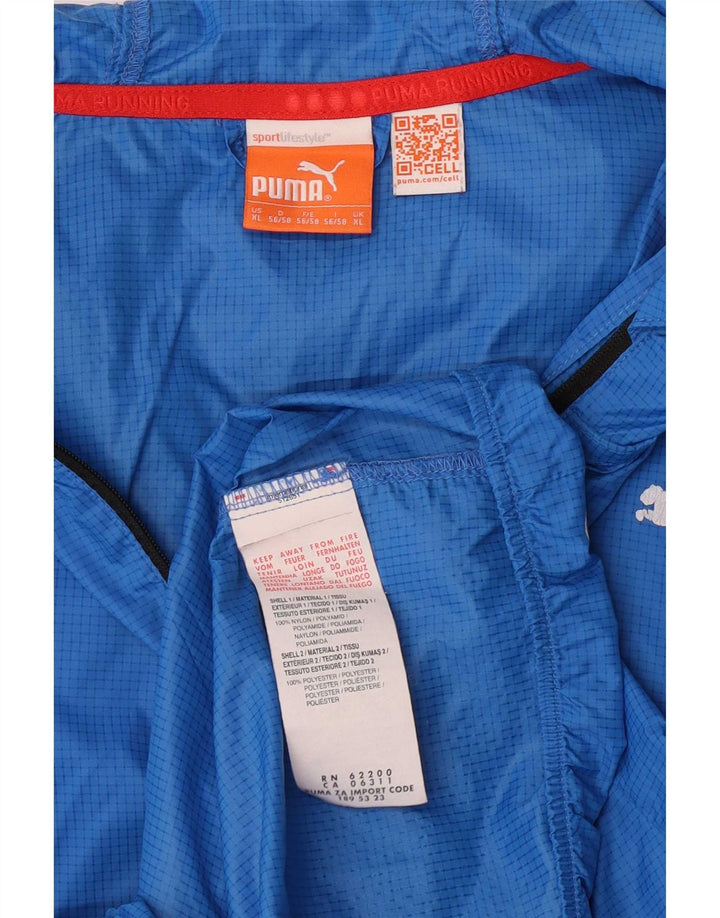 Giacca antipioggia da uomo Puma con cappuccio UK 42 XL nylon a quadri blu