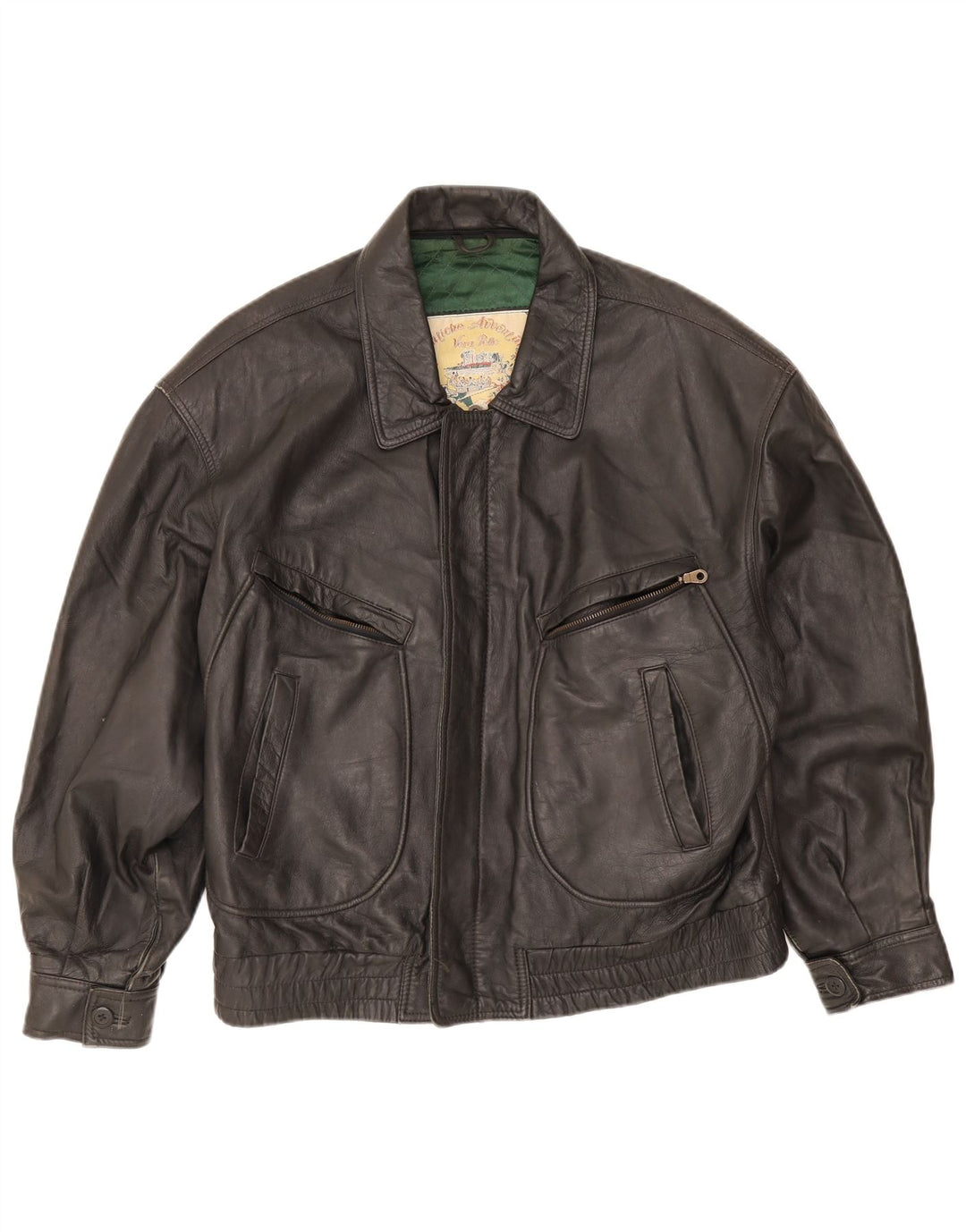 Giacca in pelle vintage da uomo IT 50 grande in pelle nera