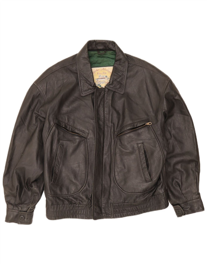 Giacca in pelle vintage da uomo IT 50 grande in pelle nera