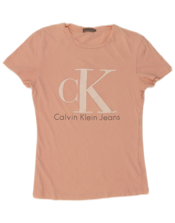 Maglietta grafica da donna Calvin Klein Jeans Top UK 10 Small Rosa