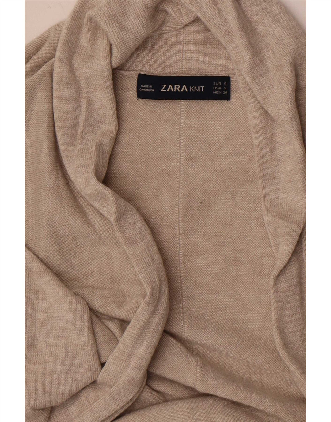 Maglione cardigan aperto a linea lunga da donna Zara UK 8 piccolo Beige