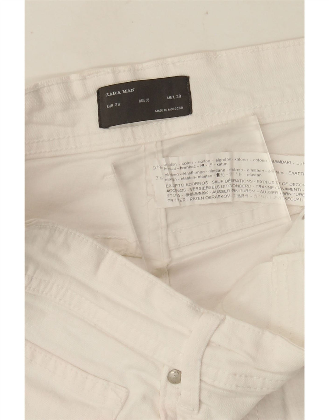 Jeans corti invecchiati da uomo Zara EU 38 piccoli W30 L25 cotone bianco