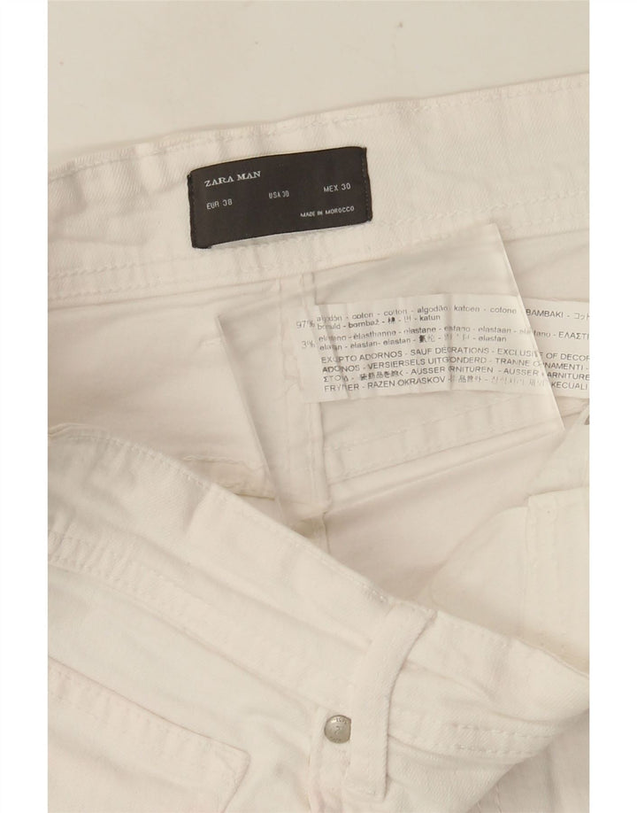 Jeans corti invecchiati da uomo Zara EU 38 piccoli W30 L25 cotone bianco