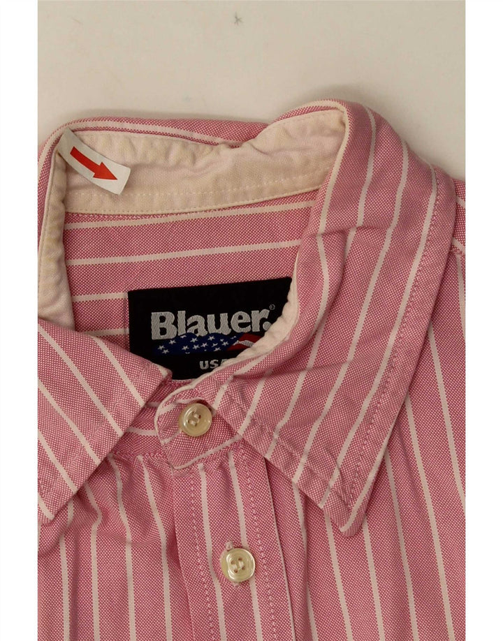 Camicia da uomo a maniche corte con grafica Blauer, cotone a righe grandi rosa