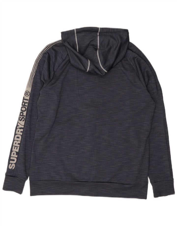 Maglione con cappuccio e zip grafica da uomo SUPERDRY, grande poliestere screziato blu navy