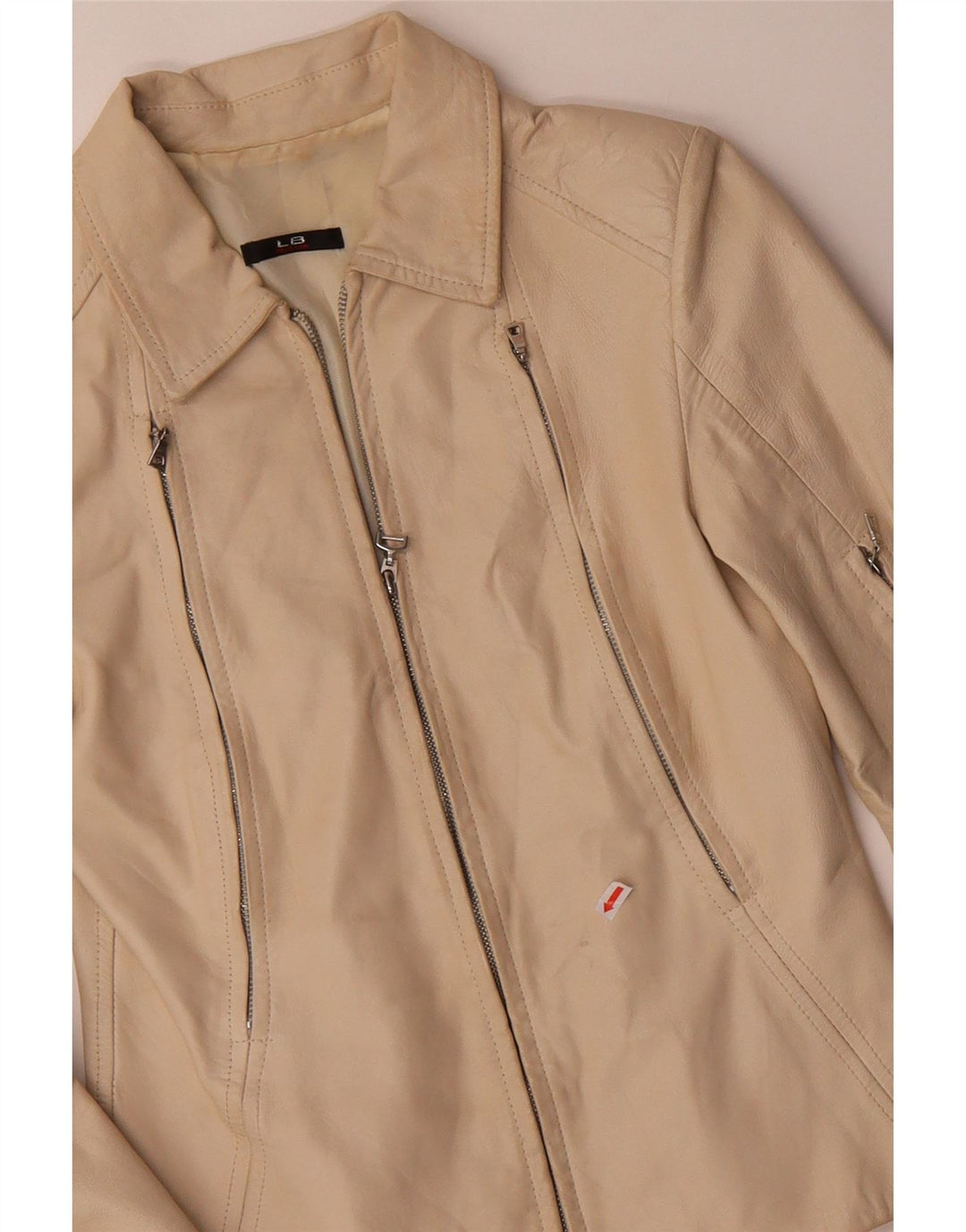 VINTAGE Womens Leather Jacket IT 42 Medium Beige Leather