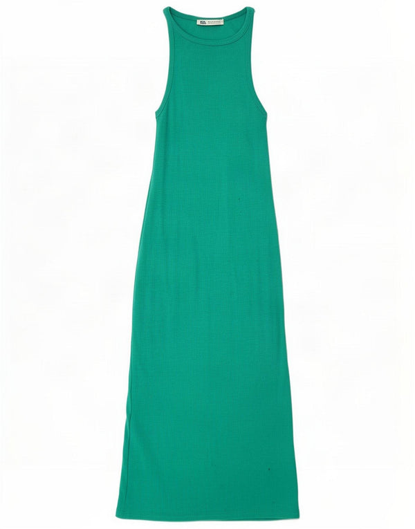 Vestito lungo da donna senza maniche Zara UK 8 piccolo in cotone verde