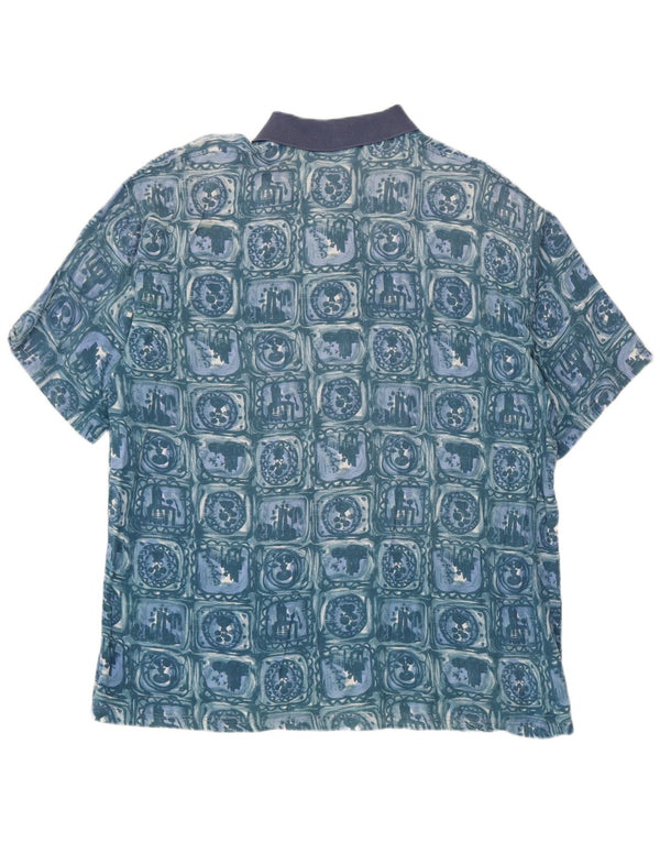 Camicia pullover a maniche corte vintage da uomo XL patchwork blu