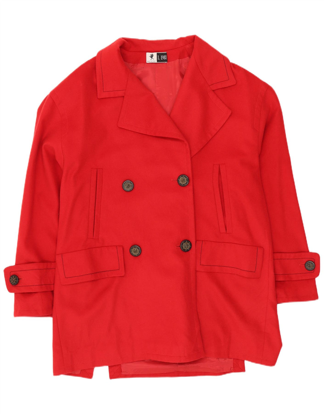Cappotto doppiopetto vintage da donna IT 42 rosso medio in lana
